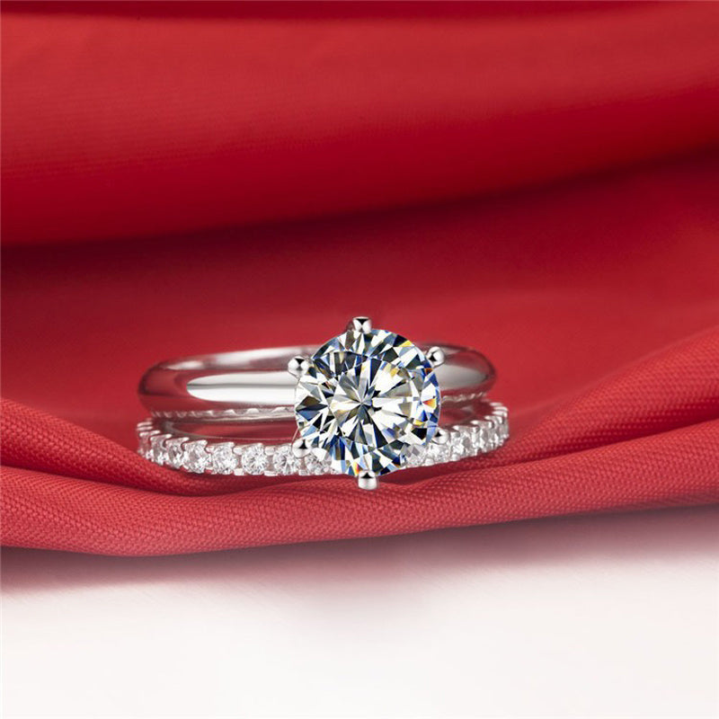 Elegant 925 Silver Gold-Plated Moissanite Ring – Six-Claw Sparkle Design for Women