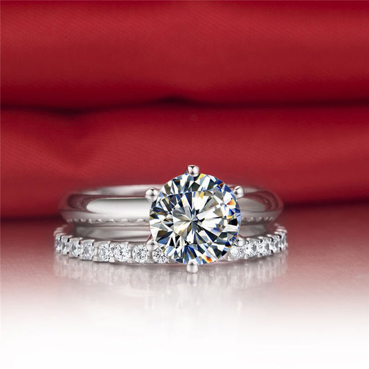 Elegant 925 Silver Gold-Plated Moissanite Ring – Six-Claw Sparkle Design for Women