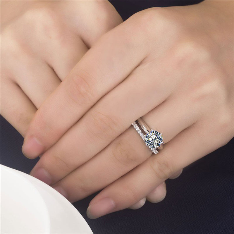 Elegant 925 Silver Gold-Plated Moissanite Ring – Six-Claw Sparkle Design for Women